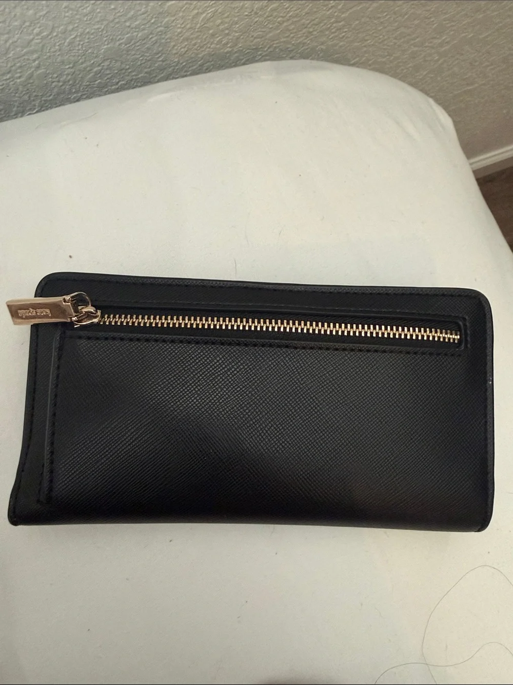 kate spade Black Saffiano Leather Continental Zip Wallet with Gold Logo